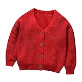 POTOJP キッズ服 無地 子供 カーディガン ニット製 セーター コート 上着 長袖 子供服 女の子 男の子 幼児 アウター 春秋冬 防寒 保温 プルオーバー (120, RD)