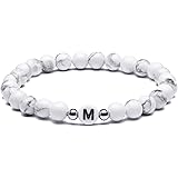 MIGATI Name Bracelet Personalized Initial Letter for Women Men Couples Howlite Stone Healing Calming Yoga Stress Relief Elast