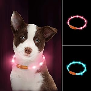 LaRoo-犬猫用LED光る首輪- USB充電式夜道の45cm安全発光首輪長さ可調節- 3モード発光夜間散歩安全視認性抜…