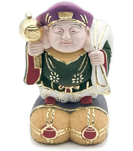 Amazon｜七福神 大黒天 木彫り仏像 手彩色・蒔絵仕上げ 桧木製 高さ