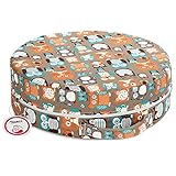 Zicac　座布団　高さが変わるクッション　食事用　円形　フクロウ柄　可愛い　取り外し便利　麻布+密度の高いスポンジ　子供用シートクッション　様々な椅子に適用です　2歳以上キッズにご利用可能 (円形,