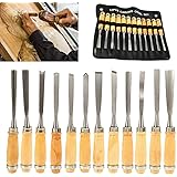 12 Piece Set Professional Wood Carving Sharp Hand Chisel DIY Tools 8 inch,Woodworking Gouges for Beginners, Hobbyists and Pro