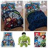 Marvel Avengers Assemble Complete Twin Size Bedding Comforter Set with Plush Blanket and Hulk Pillow
