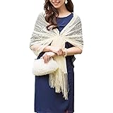 [クルーズライン] ラメ入り 花柄 レース パーティー ストール ショール フリンジ付き レディース 結婚式 フォーマル お呼ばれ C22 (パール付き アプリコットベージュ)
