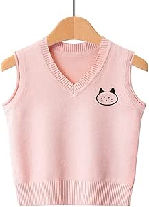 Amazon Co Jp キッズベスト 女の子ニットベストキッズ男の子vネック幼児女の子カジュアルな上着のノースリーブ温かいベストフォール冬のプルオーバー 暖かいベスト Color Pink サイズ 110 服 ファッション小物