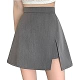[G-tiamo] [ジーティアモ] ミニ 丈 スカート スリット レディース おしゃれ かわいい 台形 膝上 無地 ブラック グレー シンプル 黒