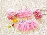 S&C Live 水着 ビキニー　キッズ子供 女の子 　ガールズ　ビキニトップス＋ビキニ+キャップ3点セット水着　可愛いリボン付　ピンク/パープル/グリーン　スウィート風　ベビー水着　赤ちゃん水着　出