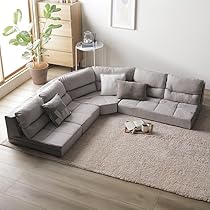 岡山発 『引き取り限定』グレー4人掛けローソファオットマンセット 4人