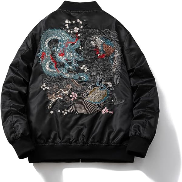 Amazon | [East Rain] スカジャン 恐竜 刺繍 ジャケット ブルゾン 和柄