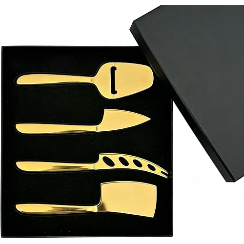 Stainless Steel Cheese Slicer Knife 4 Piece Set for Cheese,Butter,Fruit,Pizza Gifts for Housewarming,Birthday,Wedding,Thanksg