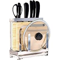 包丁&まな板スタンド お箸立て付き ナイフ/フォーク/スプーン/箸/まな板 収納可能 包丁立て ステンレス シルバー大容量 軽便 省スペー (包丁スタンド)