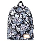 Artone Women's Print Floral Casual Daypack With Laptop Compartment Black White [並行輸入品]