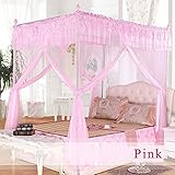 royal-ヨーロピアンスタイルスクエアトップMosquito Net three-door暗号化Thickeningシングルダブルベッドアルミニウム合金ブラケットピンク 1.8m (6 feet) 