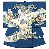 男の子初着 お宮参り着物 ポリエステル 紺 鷹に富士山
