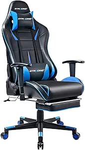 【人気】ゲーミングチェア オフィスチェア リクライニングチェア オットマン付 青 Gtracing ゲーミングチェア オットマン付き リクライニング 909-BLUE