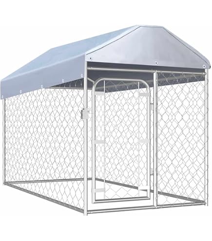 Amazon.co.jp: vidaXL 犬用ケージ ルーフ&ドア付き グレー 2x2x2 m