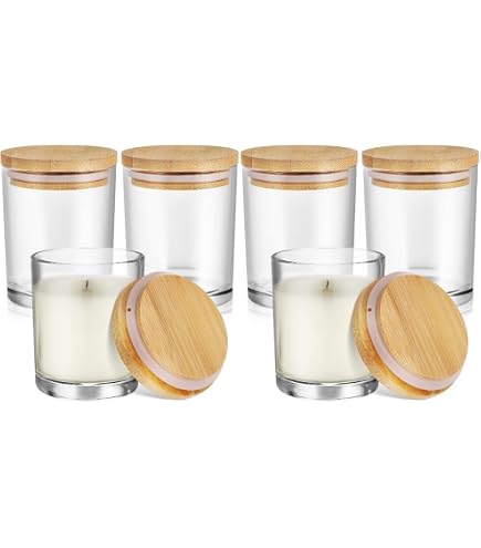 Amazon.co.jp: Lurrose キャンドル容器 ガラス製 竹蓋付き 180ml 透明