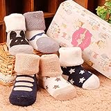 Sawors ベビー 赤ちゃん 乳幼児 ソックス かわいい靴下 厚手 柔らかい 秋冬 ムール用 保温ソックス 男の子 女の子 5足 セット (M：0~1歳, A：男の子)