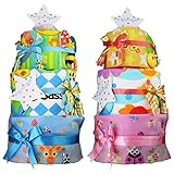 Sassy ( サッシー ） おむつケーキ 豪華3段 70´s 歯固め 付 ピンク メリーズM アイテム 4点 [ ビブ ウォッシュタオル ループ付タオル レディバグ ]