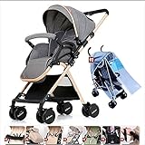 ベビーカー 両対面式 ハイシート 片手開閉 belecoo リクライニング可能 自立可能 0～36ヶ月用 前後輪ともサスペンション付&ブレーキ付 (グレー)