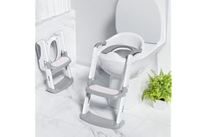 Ronipic Potty Training Toilet Seat with Anti-Slip Step Ladder, Foldable Toddler Toilet Seat for Boys Girls with Soft Cushioned Seat,Height Adjustable, Splash Guard, Toddler Potty Seat For Toilet