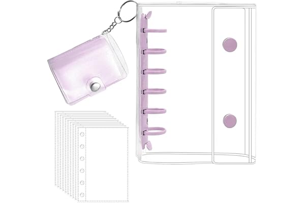 A7パープル 3Dシール帳 【リフィル×20枚付き+キーホルダー式mini帳付き】プラバン 透明 サイズ ミニ バインダー クリア カードポケット 手帳 推し活 女の子 コラージュノート クリアタイプ (パープル, A7)