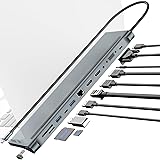 12-in-1ドッキングステーション USB C ハブ HDMIポート 高速データ転送 2×HDMI/2×USB3.0/USB2.0/SD/TF/1GbpsイーサネットRJ45/DP100W/3.5mmオーディオ/VGA 4K30Hz DP USB-