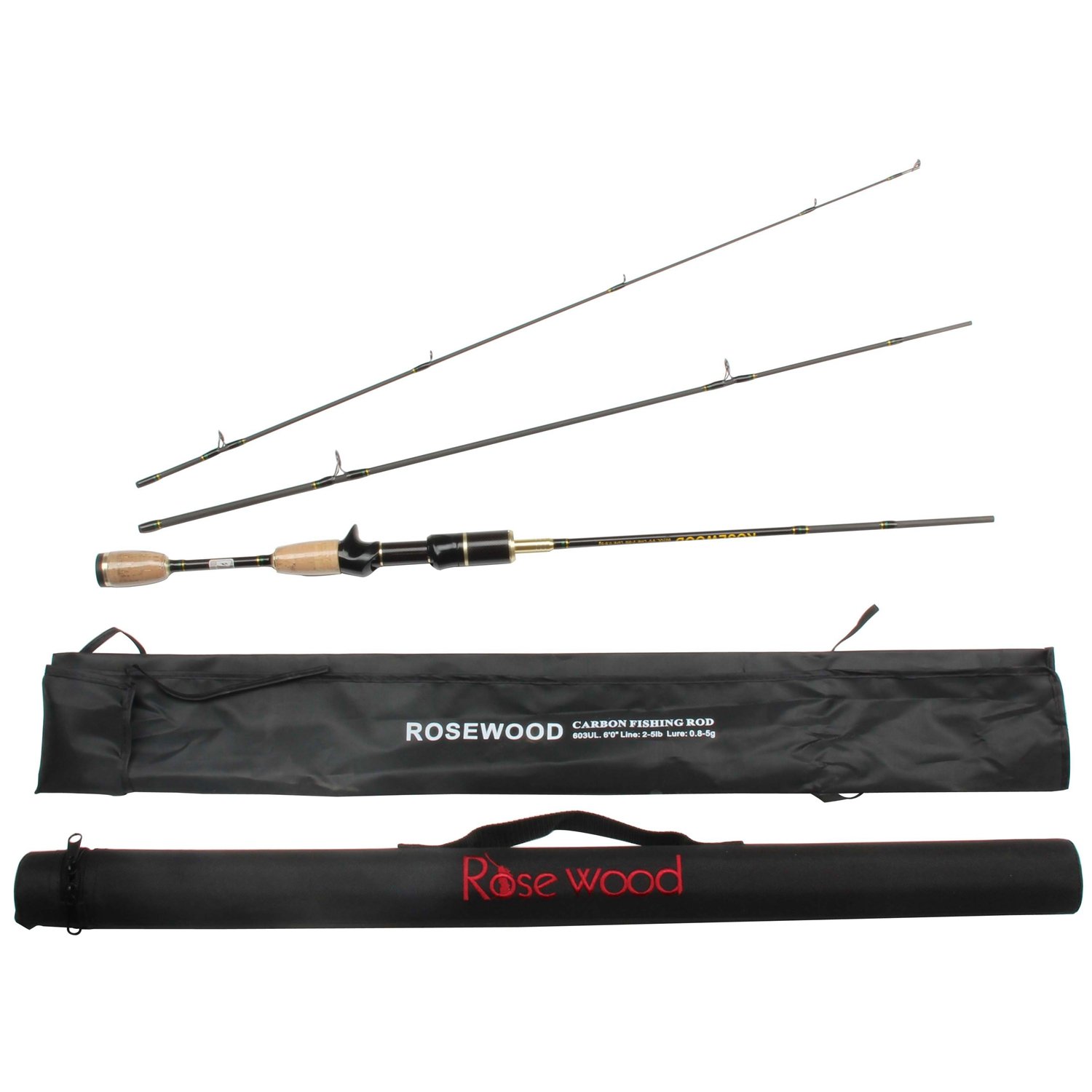 ツリグラ ローズウッド3ピース釣りロッド1.8 M旅行ポータブルUL Spinning CastingロッドライトソフトFishing