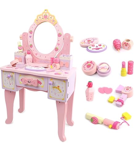Amazon｜ドレッサー 子供 ピンク 化粧台 ミラー付き 鏡台イチゴ柄
