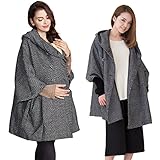 Sweet Mommy ママポンチョ 抱っこ おんぶ対応 ドルマンスリーブ 2段階ボタン フード付き 産前産後兼用 F ブラック[ツイード]