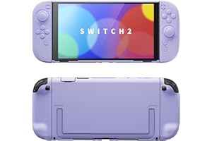 PlayVital Switch2対応保護ケース switch2背面キックスタンド使用可能ハードカバーケース 着装したままドック対応 キズ防止 耐衝撃 サムグリップ＆ボタンキャップ＆ステッカー付属【ライトパープル】