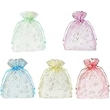 DFsucces ギフトラッピング袋 10枚セット ラッピング用品 お菓子 キャンディー アクセサリー 誕生日 贈り物用 オーガンジー 花柄 ミックスカラー (10*14cm)