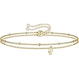 Yoosteel Tiny Initial Bracelets for Women Girls, 14K Gold Filled Handmade Letter Bead Bracelet Personalized Layered Initial B