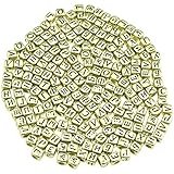 gresorth 800個古代ゴールドキューブアクリルロシア文字ビーズゴールデンアルファベットDIYハンドメイドアクセサリー6 x 6 mm