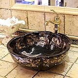 GYP 流域ヨーロッパスタイルのセラミックスファッション花びらアート盆地シンクウォッシュ盆地ブラックラブ鳥 ( 色 : A )