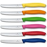 Victorinox Swiss Stainless Steel 6 Piece Round 4.5 Inch Serrated Steak Knife Set with Green, Orange, Pink, Yellow, Red, and B