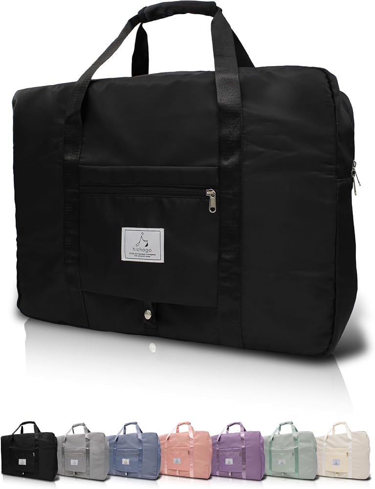 hichago ボストンバッグ 【機内持ち込み最大サイズ】 (大容量42L/軽量設計/折りたたみ可) 旅行バッグ キャリーオンバッグ トラベルバッグ 旅行カバン メンズ レディース 機内持ち込み (ブラック)