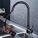 Fu Man Li Business ブラックアンティークキッチンは、温かいと冷たい完全な銅の洗面器の流域の蛇口の伸縮回転 A+