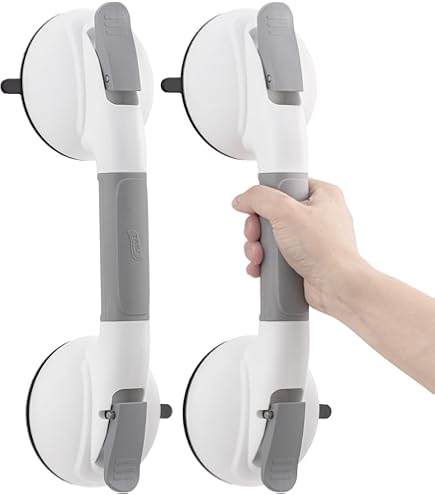 KEKOY 17.5Inch Heavy Duty Suction Grab Bar – No-Drill Bathroom Safety Handle With Visual Grip Alert, Supports 264lbs, Waterproof & Removable – Ideal For Seniors, Elderly, Or Anyone Needing Extra Stability In Shower Or Bathtub (Silver)