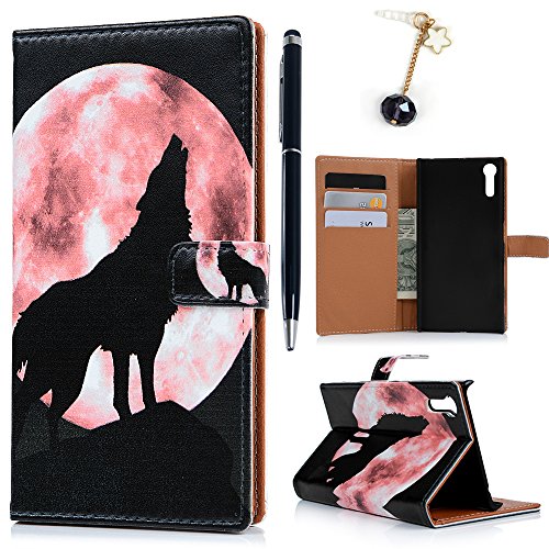 Sony Xperia XZケース 手帳型 ウォレット 携帯保護カバー PUレザー カード収納 横置きスタンド機能 狼柄