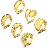 KOHOTA 6PCS Thick Dome Chunky Rings for Women 18K Gold Plated Braided Twisted Signet Ring Big Croissant Ring Minimalist State