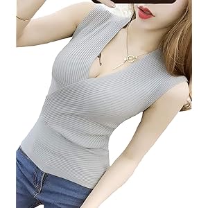 [シダーエイト] Vネック カシュクール カットソー レディース ノースリーブ 胸元 セクシー ニット