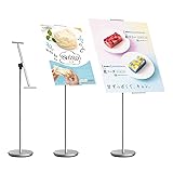 立て看板 、スタンドボード 、 ポスタースタンド、調節可能高さ60~100 cm 傾斜は360度自由に調整可能 丸底Φ28cm 掲示板、重い案内板 、会社案内の情報板、屋外用 看板 プレート、店舗用 メニュースタンド マルチメディアスタンド ポールスタンド看板 パネル（ シルバー）