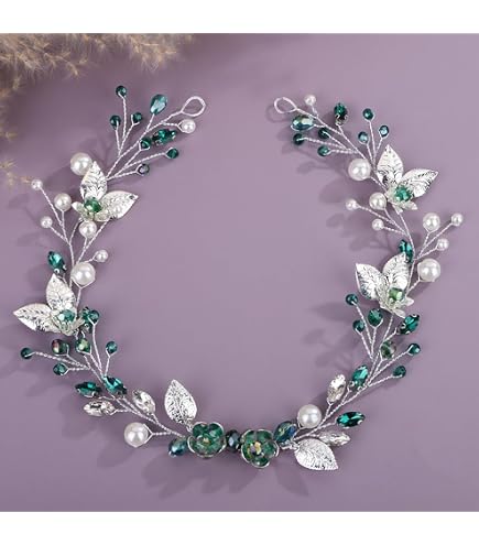 Denifery Silver Wedding Headband Green Crystal Hair Vine  display picture 3