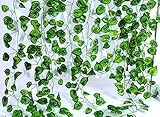 アイビー 人工観葉植物 グリーン　装飾　壁掛け パーティー　ホーム　オフィス　植物　造花　2.1メートル　 80枚 葉　12本 (スイカの葉)