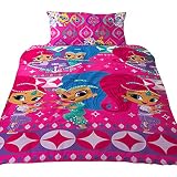 (シマー・アンド・シャイン) Shimmer & Shine オフィシャル商品 子供用 リバーシブル キャラクター 掛け布団カバー・枕カバーセット 女の子 (ワンサイズ) (ピンク)