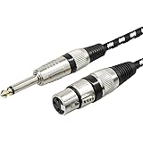 マイクケーブル 3M 2本、FURUI XLR メス to 1/4' ケーブル ナイロン編組 6.35mm モノラルの TS to XLR メス ケーブル XLR マイク アンバランス ケーブル