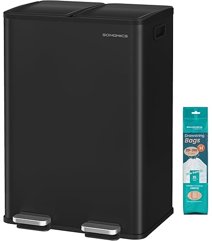 Amazon｜mVm フタ付き 60L 横型2分別 2×30L ゴミ箱 ペダル式 フタは二