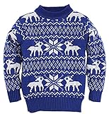 (コ-ランド) Co-land キッズ ニットセーター ベビー服 男の子 女の子 丸首 長袖 シカ柄 子供服 こども 男女児 プルオーバー 秋冬トップス カジュアル サファイア色 110