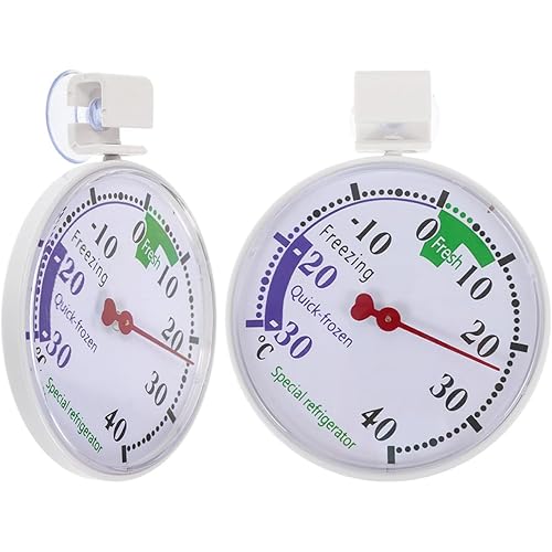EXQUIMEUBLE 2 Pcs Refrigerator Thermometer Dial Type with Clear Display Portable Temperature Gauge for Fridge and Freezer Mul